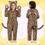 GIFTINBOX Leopard Costume Kids, Zip-Up Hooded Onesie Girls Costume, Cat Costume for Girls Dress Up, Halloween Animal Costumes for Kids 5 6 7 8 9 10 11