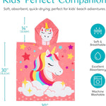 Joiedomi Kids Beach Towels with Hood for 3-10 Years Boys Girls Unicorn Hooded Toddler Bath Towel Poncho Absorbent Quick Dry Soft Microfiber Swim Robe with Backpack Lightweight 30"x30" for Beach Pool
