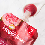 Happy Baby Organics Stage 2 Baby Food Pouches, Gluten Free, Vegan & Healthy Snack, Clearly Crafted Fruit & Veggie Puree, Apples, Guavas & Beets, 4 Ounces (Pack of 16)