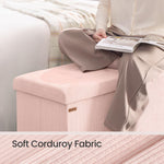 SONGMICS MAZIE Collection - Storage Ottoman Bench, Foldable Foot Rest, 15 x 43 x 15 Inches, End of Bed Bench, Storage Chest, Load 660 lb, Living Room, Bedroom, Entryway, Jelly Pink ULSF604R01