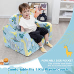 Airpanda Comfy Toddler Chair and Couch for Kids with Blanket,2-in-1 Soft Plush Fold Out Toddler Couch for Girls and Boys,Convertible Sofa to Lounger for Playroom,Glowing Dinosaur