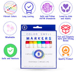 Color Swell 8-Pack Broad Line Markers – Washable, Non-Toxic, Ideal for Kids, Students, Adults, and Classroom Activities