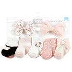 Hudson Baby Baby Girls Sock and Headband 12pc Set, Soft Pink Roses, 0-9 Months