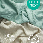Momcozy Muslin Mini Crib Sheets Fitted - 38''x26'' Pack and Play Sheets for Pack N Play Mattress, 2 Pack Soft & Breathable Natural Cotton Non Slip Bed Cover for Boys, Girls, Grey Green