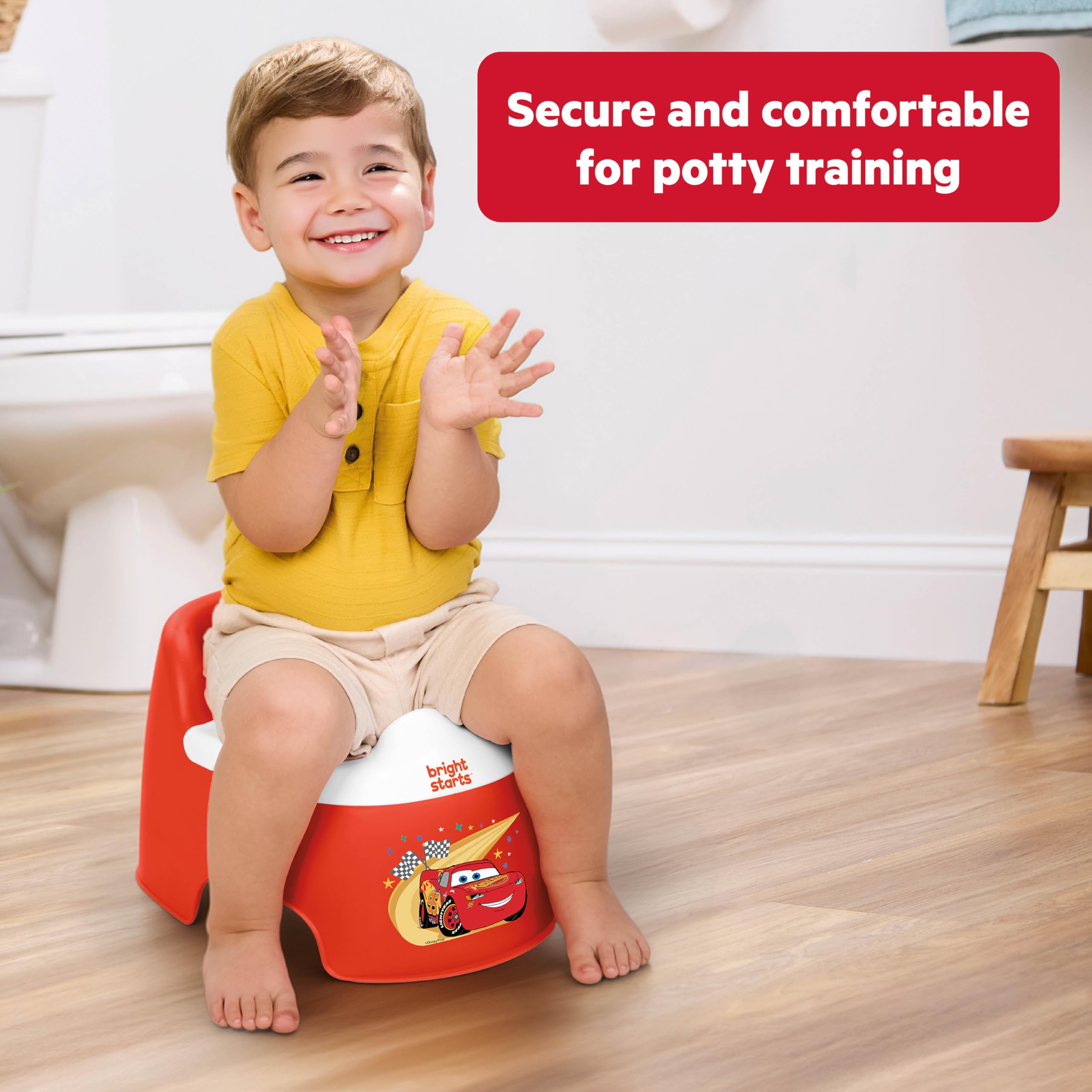 Bright Starts Disney and Pixar Cars Full Comfort Potty Training Toilet, Easy Clean Removable Bowl, Splash Guard, High Back for Comfort & Stability, Toddlers up to 50 lbs