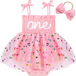 HONGTEYA Baby Girl 1st Birthday Outfit Girl First Birthday Clothes One Year Old Gifts Lace Romper Tulle Summer Newborn Dress