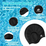 2 Pack Kids Swim Caps for Boys Girls, Durable Silicone Swimming Cap with 3D Ear Pockets for Age 3-15 Toddler Child Youth Teen, Unisex Swim Bath Hats for Short/Long Hair with Ear Plugs Nose Clip-2