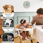 Momcozy DinerPal Wooden High Chair for Babies, Toddlers & Adults Up to 308 Lbs, Convertible Baby Highchair with Food-Grade Tray, Dishwasher-Safe, Adjustable & Ergonomic, Natural Wood