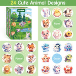JIXZEN 3 Rolls 1500 PCS Animal Stickers for Kids, 24 Cute Farm/Ocean/Wild Designs with Motivational Words, Reward Stickers for Toddlers 2-4, Classroom School Supplies (1.0 Inch)