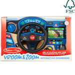 Melissa & Doug Vroom & Zoom Interactive Wooden Dashboard Steering Wheel Pretend Play Driving Toy - FSC Certified