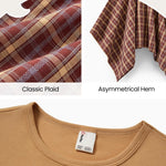 PATPAT Girls 2 Piece Skirt Sets Size 7-8 Years, Brown Shirts + Red Plaid Skirts Clothing Sets Summer Outfits, Tween Girls Trendy Clothes Y2K Outfits Streetwear