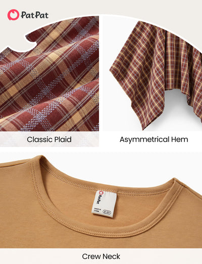 PATPAT Girls 2 Piece Skirt Sets Size 7-8 Years, Brown Shirts + Red Plaid Skirts Clothing Sets Summer Outfits, Tween Girls Trendy Clothes Y2K Outfits Streetwear