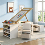 Art Kids Table and Chair Set with Storage - Child Table and Chair Set w/ Easel, Open Shelves, Paint Cups, Paper Roll, Toddler Play Table w/ Bench & 2 Chairs, Art Desk for Kids Draw, Craft (Natural)