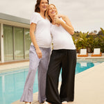 Motherhood Maternity Women's Smocked Waist Wide Leg Pregnancy Summer Casual Pants, Blue Stripe, Medium