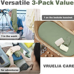 3-Pack Cotton Muslin Bassinet Sheets - Fitted Elastic Mattress Cover for Baby Boys & Girls, Breathable Bedside Bassinet Sheets Neutral Colors (Fits Oval & Rectangle Shape) (Green)