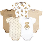 Hudson Baby Unisex Baby Cotton Bodysuits, Teddy Bears 5-Pack, 0-3 Months