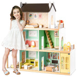 Luxury Wooden Dollhouse with Light-Designed, Modern Dollhouse with 20 Pieces of Furniture and Spiral Staircase, Ideal Gift for for Kids Ages 3+