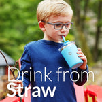 PopYum 9oz Insulated Stainless Steel Kids’ Cups with Lid and Straw, 2-Pack, Orange, Blue, stackable, sippy, baby, child, toddler, tumbler, double wall, vacuum, leak proof