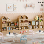 Vabches Castle Shape Children's Bookshelf, Kids Bookcase Display Case Kids Toy Storage Organizer Multifunctional Storage Cabinet Bookshelf Suitable for Playroom, Children's Room, Living Room, Oak