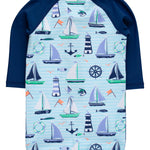 RUGGEDBUTTS Baby/Toddler Boy Swimsuit, One Piece Zipper Rash Guard Sunsuit with UPF 50+ Sun Protection - Blue Sweet Sails, 2T