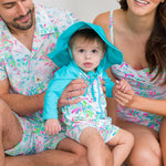 RUGGEDBUTTS Baby/Toddler Boy Swimsuit, One Piece Zipper Rash Guard Sunsuit with UPF 50+ Sun Protection - Tropical Resort, 3-6m