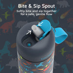 Bentgo Kids Water Bottle 2-Pack - Leak-Proof Durable Tritan BPA-Free 15 oz Cup for Kids/Toddlers Ages 3+; Bite & Sip Spout + Dishwasher Safe for School/Sports/Daycare/Camp (Dinosaur/Dino Fossils)