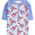 RUGGEDBUTTS Baby/Toddler Boy Swimsuit, One Piece Zipper Rash Guard Sunsuit with UPF 50+ Sun Protection - Blue Lobster Lagoon, 12-18m