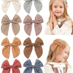 Doboi 8PCS Baby Girls Hair Clips Fable Hair Bows Cotton Linen Bows for Girls Hair Accessories for Baby Toddlers Kids （Includes Beige Cutout Hair Clip）