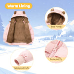 TUONROAD Baby Girls Coats 6-12 Months Toddler Girls Winter Coat for 1t Newborn Baby Pink Fleece Puffer Jacket with Bear Hood Infant Girls' Zip Up Waterproof Warm Down Coats for Toddlers Size 1 Year