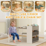 Qaba Kids Art Table & Easel Chair Set with Paper Roll, Toddler Desk and Chairs Set with Storage Shelves and Drawers, Activity Craft and Play Table for Writing Drawing Aged 3-8 Years Old, Gray