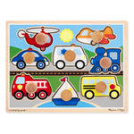 Melissa & Doug Vehicle Jumbo Knob Puzzle, Wooden Peg Puzzle for Toddlers, Educational Toy for Shape Recognition and Fine Motor Skills, Ages 1+