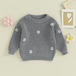 Mubineo Baby Girl Winter Clothes Cute Flower Sweater Crewneck Pullover Long Sleeve Knit Newborn Infant Sweaters (US, Age, 18 Months, 24 Months, Grey)