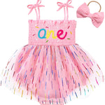 HONGTEYA Baby Girl 1st Birthday Outfit Girl First Birthday Clothes One Year Old Gifts Lace Romper Tulle Summer Newborn Dress