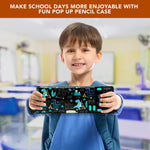 Decorably Pop Up Multifunction Dinosaur Pencil Case With Calculator for Boys, with Sharpener, Pen Slots, Mini Drawer and 2 Main Compartments with Magnetic Closure - Back to School Gift for Kids