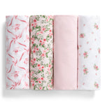 Delta Children 100% Cotton Flannel Baby Receiving Blankets for Girls and Boys – 30x30 Inches (Pack of 4), Pink Floral