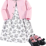 Hudson Baby baby-girls Cotton Dress, Cardigan and Shoe Set