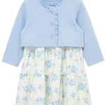 Little Me Clothes for Baby Girls' Hydrangea Knit Dress Set with Panty, Marshmallow/Chambray Blue, 12 Months