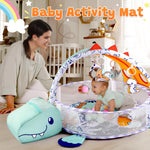 PLAY 4-in-1 Baby Play Mat - Dinosaur Baby Gyms & Playmats Tummy Time Mat Washable, Baby Activity Center with 4 Sensory Toys & 1 Soft Pillow, Develop Motor Skills Gift for Newborn Toddler - Multi