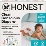 The Honest Company Clean Conscious Diapers for Delicate Skin | Up to 100% Leakproof | Hypoallergenic, Fragrance Free | Gender Neutral | Club Box, Size 1 (8-14 lbs), 78 Count (Prints May Vary)