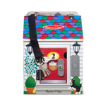 Melissa & Doug Take-Along Wooden Doorbell Dollhouse, Doorbell Sounds, Keys, 4 Poseable Wooden Dolls, 9' H X 6.8' W X 6.8' L
