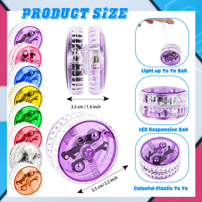24 Pack LED Light Up Yo Yo Glow in the Dark Yo Yos for Beginner Level Birthday Party Favors Classroom Prizes Bulk Toys for Goodie Bags, 8 Colors
