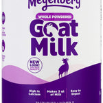Meyenberg whole powdered goat milk canister on a white background