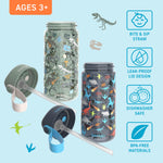 Bentgo Kids Water Bottle 2-Pack - Leak-Proof Durable Tritan BPA-Free 15 oz Cup for Kids/Toddlers Ages 3+; Bite & Sip Spout + Dishwasher Safe for School/Sports/Daycare/Camp (Dinosaur/Dino Fossils)