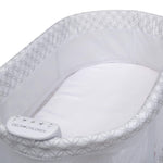 Delta Children Sweet Dreams Bassinet with Airflow Mesh Bedside Portable Crib with Vibration Lights and Music, Grey Infinity