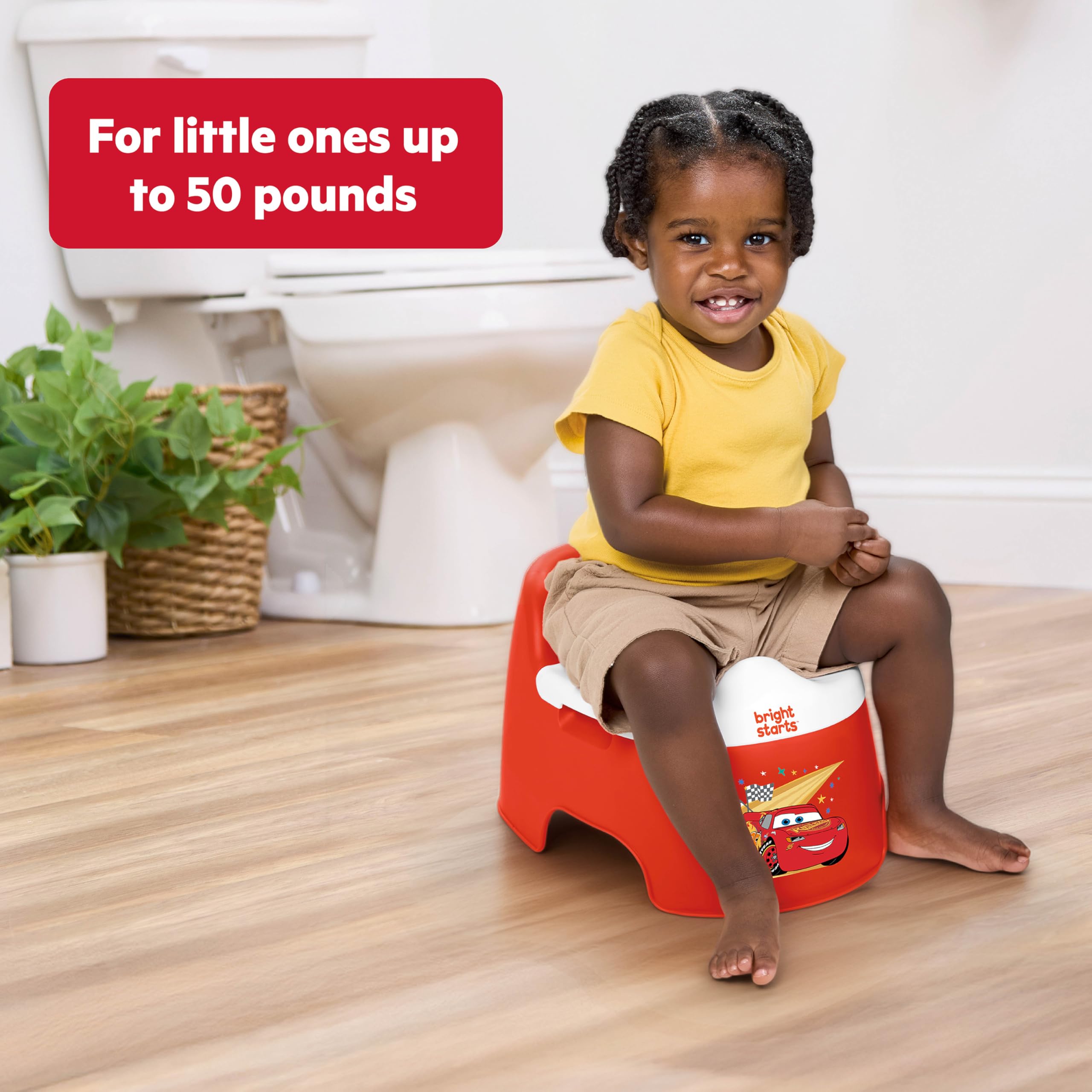 Bright Starts Disney and Pixar Cars Full Comfort Potty Training Toilet, Easy Clean Removable Bowl, Splash Guard, High Back for Comfort & Stability, Toddlers up to 50 lbs