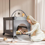 kingobabys 4 in 1 Baby Bassinet,Pack and Play,Bedside Crib Sleeper,Baby Bassinets Bedside Sleeper with Diaper Changer, Mosquito Net,Bottom Storage and Toy Bar for Newborn to Toddles (Grey)