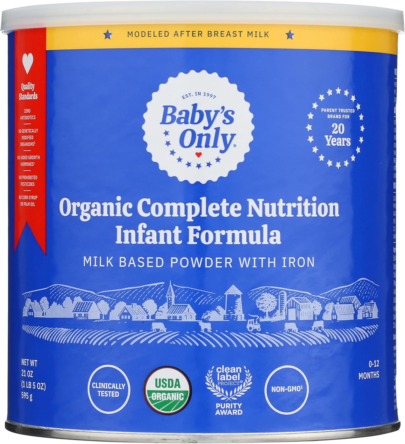 Baby's Only Organic Complete Nutrition Infant Formula, Milk Based Powder with Iron, Modeled After Breast Milk, Newborn to 12 Months Old, 21 oz, 1 Pack