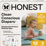 The Honest Company Clean Conscious Diapers for Delicate Skin | Up to 100% Leakproof | Hypoallergenic, Fragrance Free | Gender Neutral | Club Box, Size 1 (8-14 lbs), 78 Count (Prints May Vary)