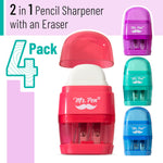 Mr. Pen- Pencil Sharpener & Eraser, 4 Pack, 2-in-1 Manual Sharpeners with Canister, 2 Sharpening Holes for Standard & Jumbo Pencils, Colorful Dual Hole Design for School, Office, Home, Kids