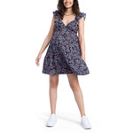 Motherhood Maternity Women's Short Flutter Sleeve Tiered Pregnancy Dress, Black Floral, Large